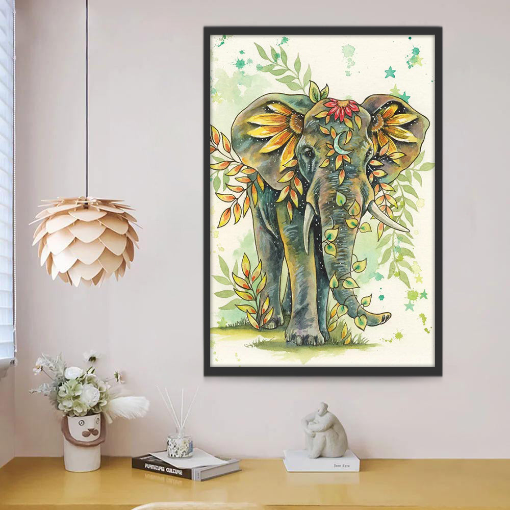 Éléphant avec des Feuilles Peinture par Numéros