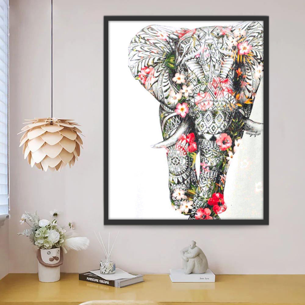Éléphant avec des Motifs Fleuris Peinture par Numéros