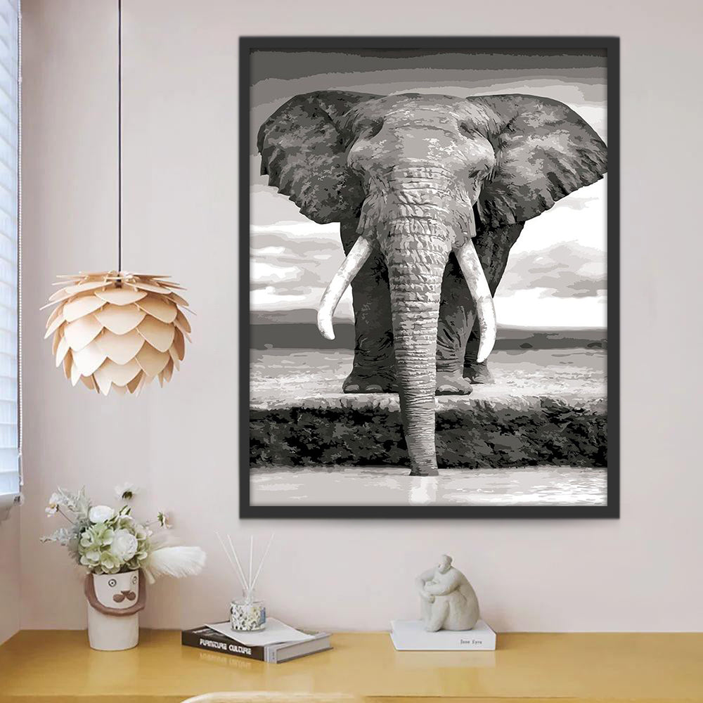 Éléphant Buvant de l'Eau Peinture par Numéros