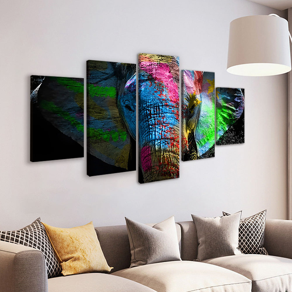 Éléphant Coloré 5 Partie Peinture par Numéros