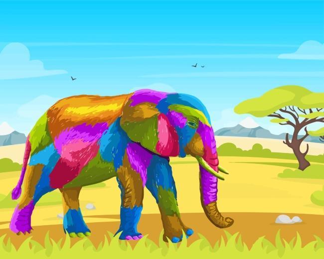 Éléphant Coloré Cartoon Enfants Peinture par Numéros