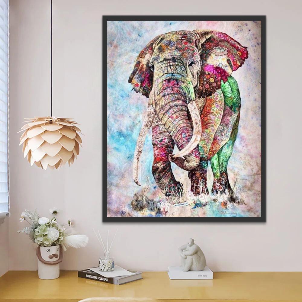 Éléphant Coloré Jouant dans l'Eau Peinture par Numéros
