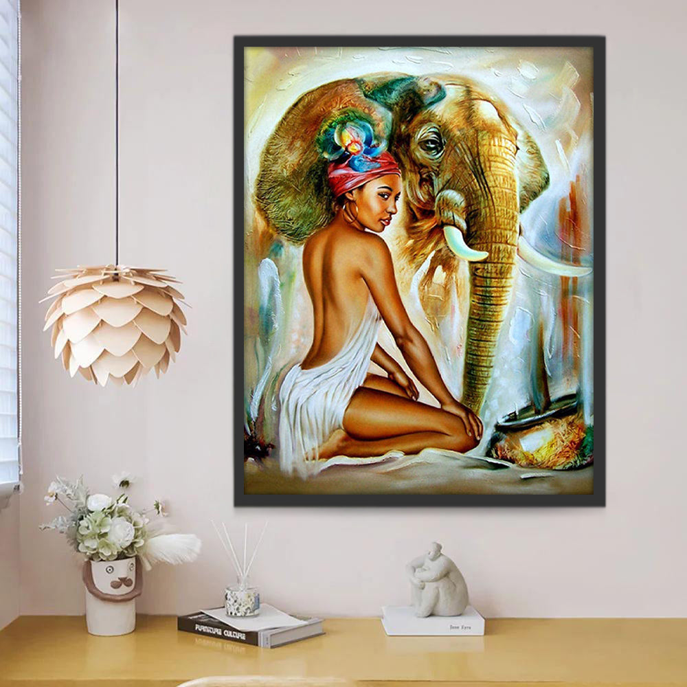 Éléphant et Femme Peinture par Numéros