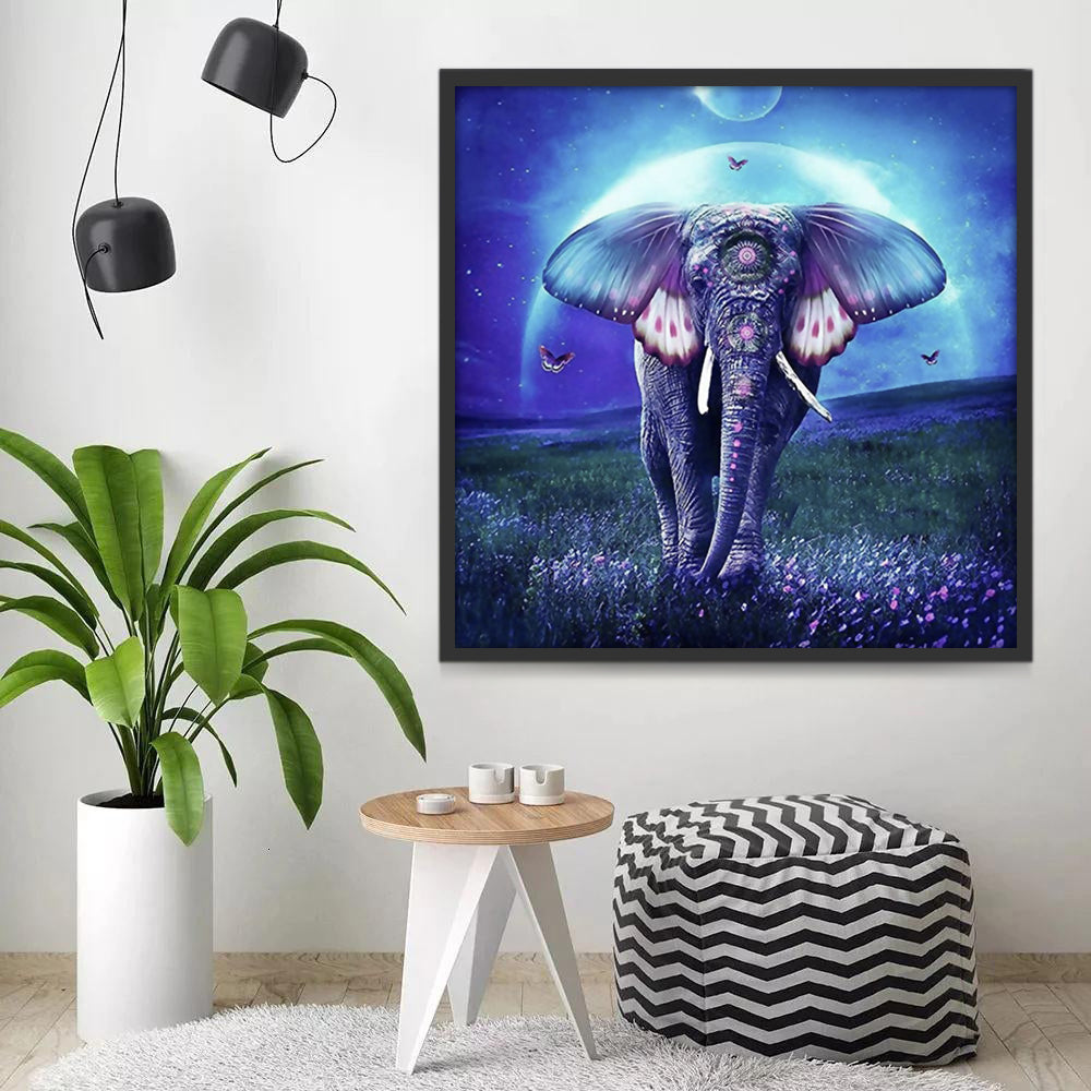 Éléphant et la Lune Bleue Peinture par Numéros