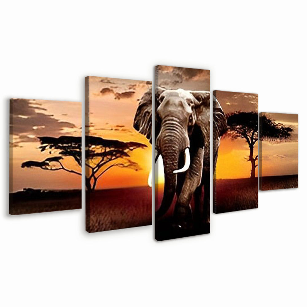 Éléphant et le Soleil Couchant 5 Partie Peinture par Numéros
