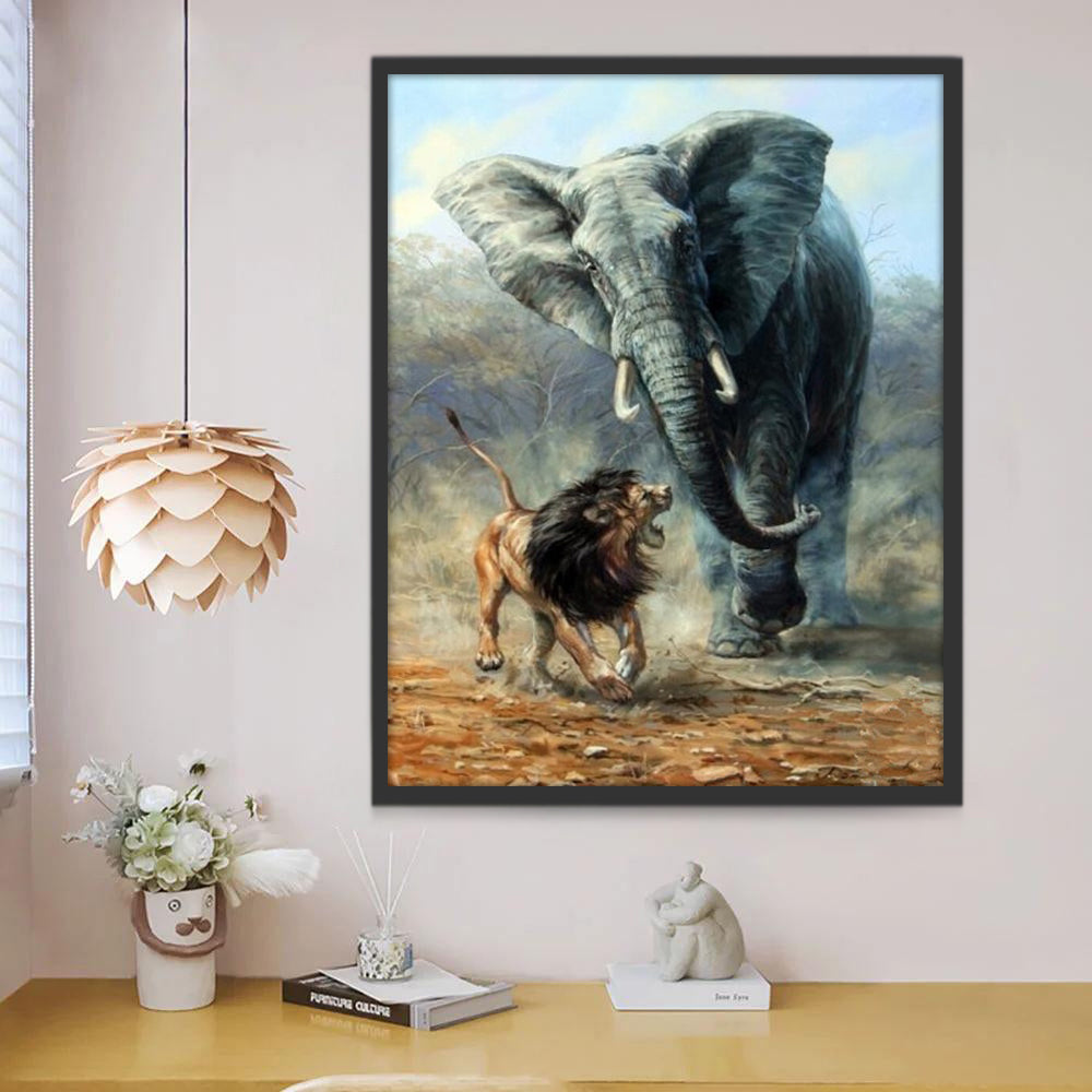 Éléphant et Lion Peinture par Numéros