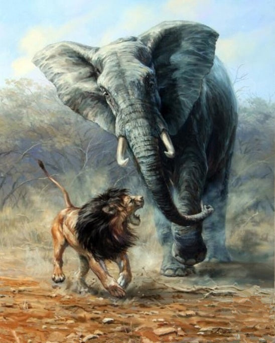 Éléphant et Lion Peinture par Numéros