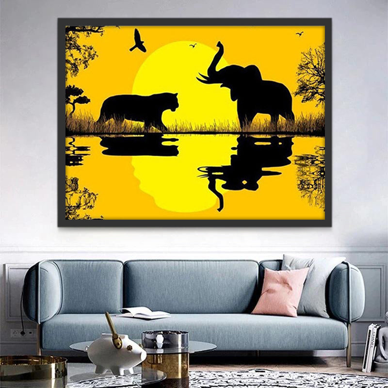 Éléphant et Lionne Peinture par Numéros
