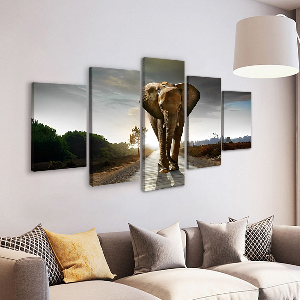 Éléphant Marchant 5 Partie Peinture par Numéros