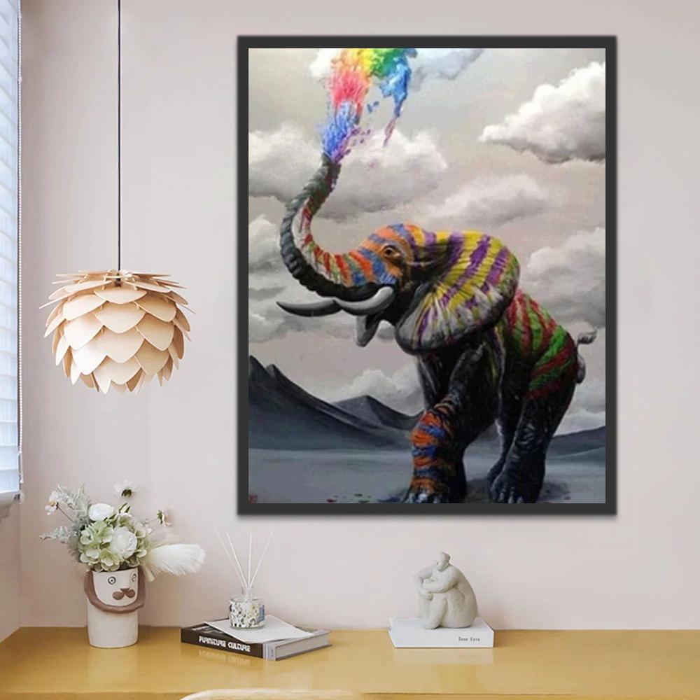 Éléphant Pulvérisant de Couleurs et les Nuages Peinture par Numéros