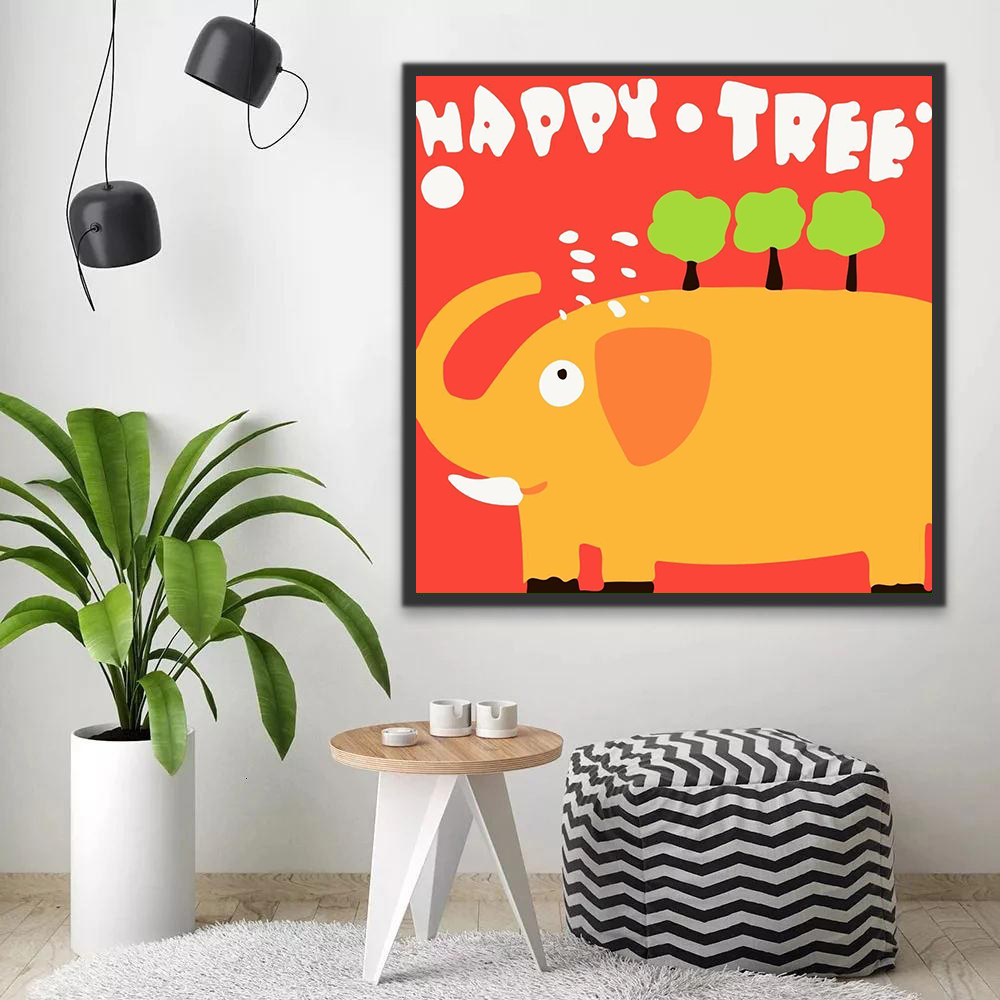Éléphant Roux Cartoon Enfants Peinture par Numéros