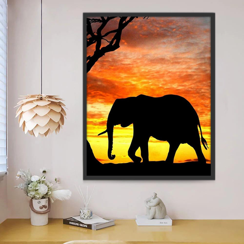 Éléphant sous le Soleil Couchant Peinture par Numéros