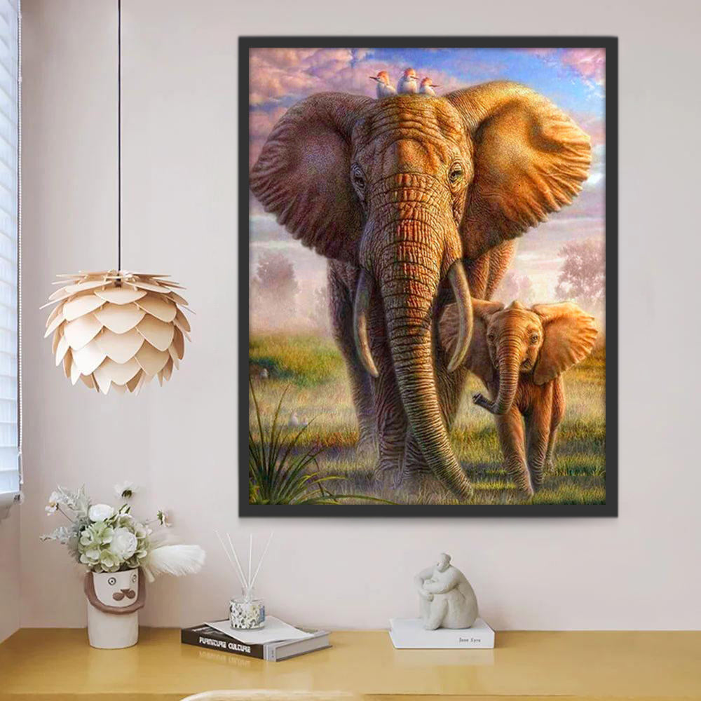 Éléphants et les Oiseaux Peinture par Numéros