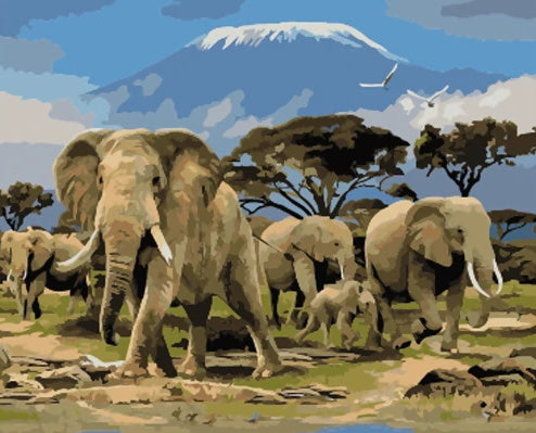 Éléphants et Montagnes Peinture par Numéros