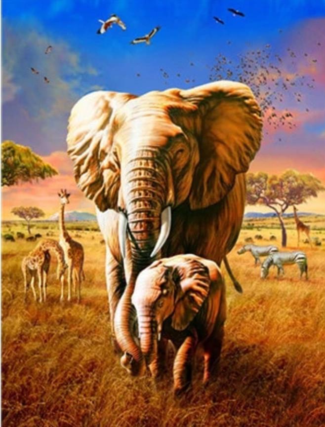 Éléphants, Girafes et Zèbres Peinture par Numéros