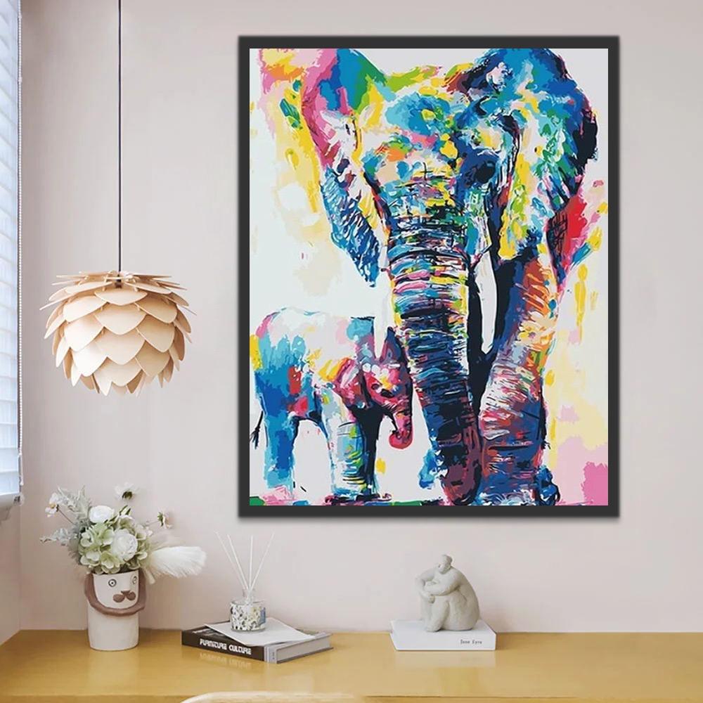 Éléphants Multicolores Peinture par Numéros