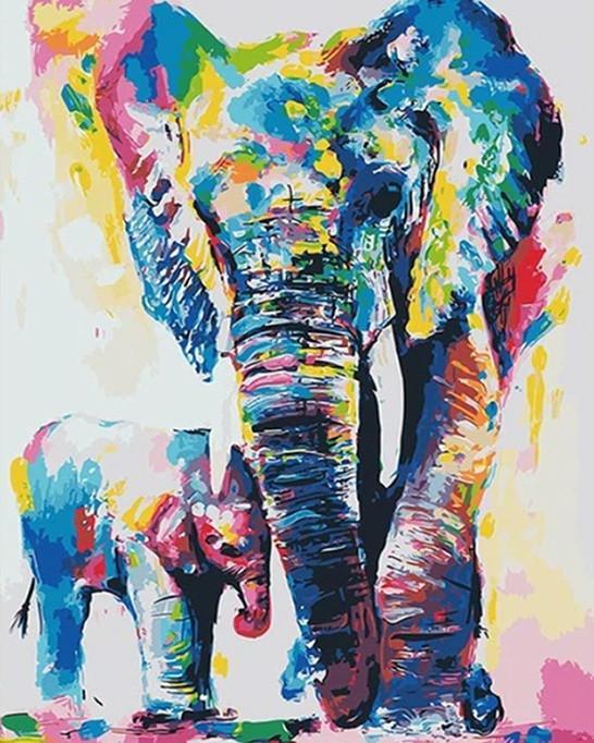 Éléphants Multicolores Peinture par Numéros