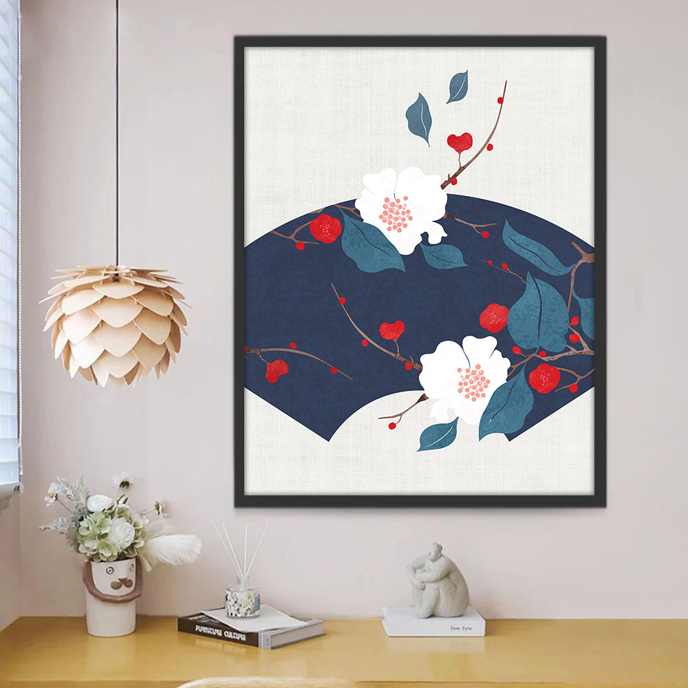 Éventail et Petites Fleurs Blanches Peinture par Numéros