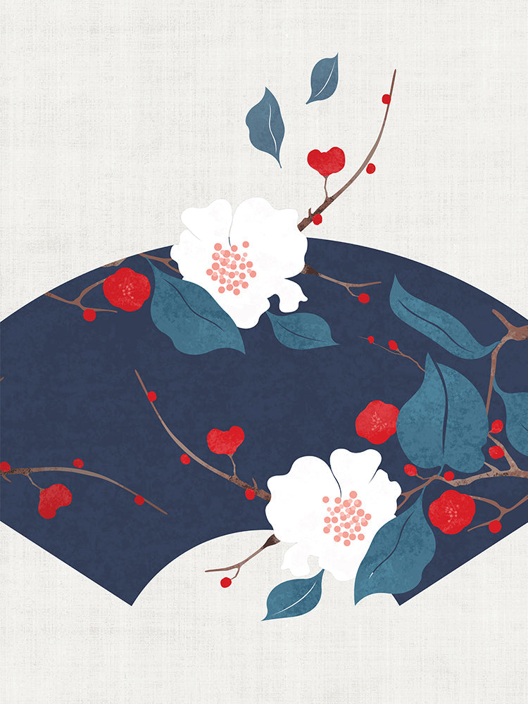 Éventail et Petites Fleurs Blanches Peinture par Numéros