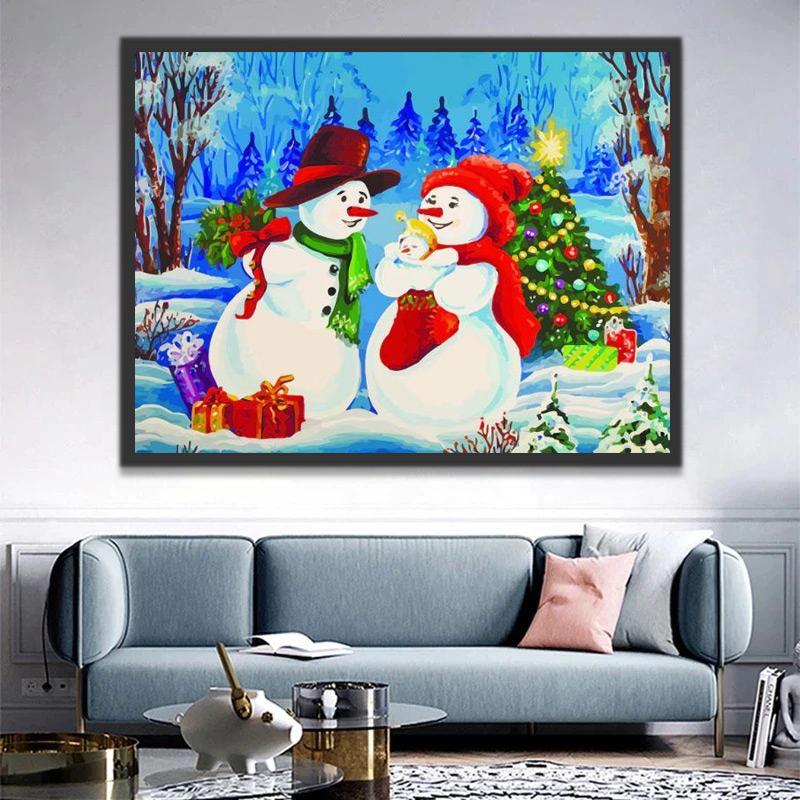 Famille de Bonhomme de Neige Heureuse Peinture par Numéros