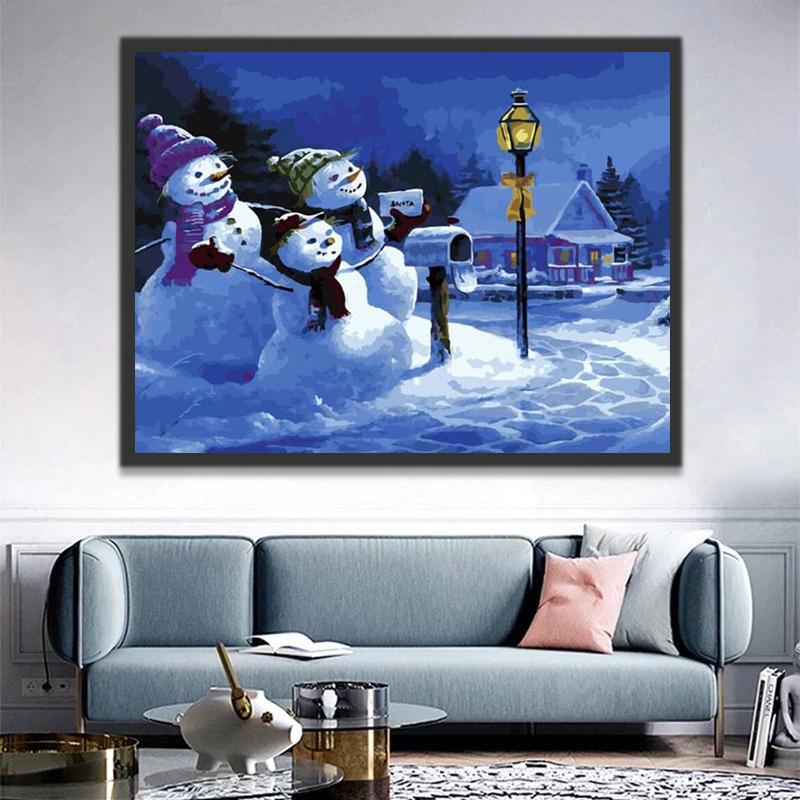 Famille de Bonhomme de Neige Noël Peinture par Numéros