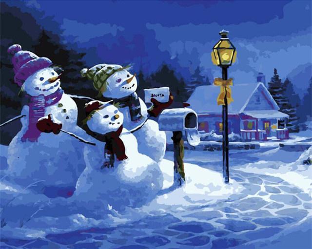 Famille de Bonhomme de Neige Noël Peinture par Numéros