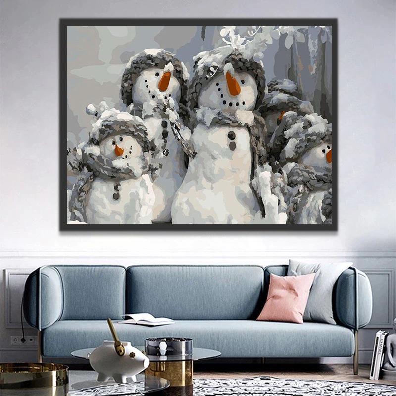 Famille de Bonhomme de Neige Peinture par Numéros