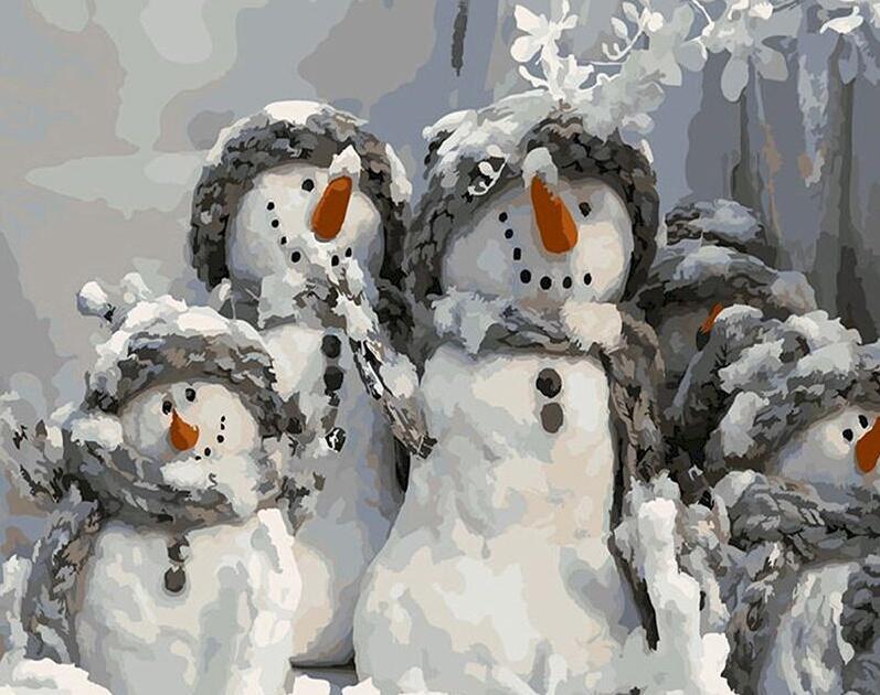 Famille de Bonhomme de Neige Peinture par Numéros