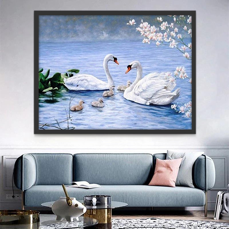 Famille de Cygnes Douce Peinture par Numéros