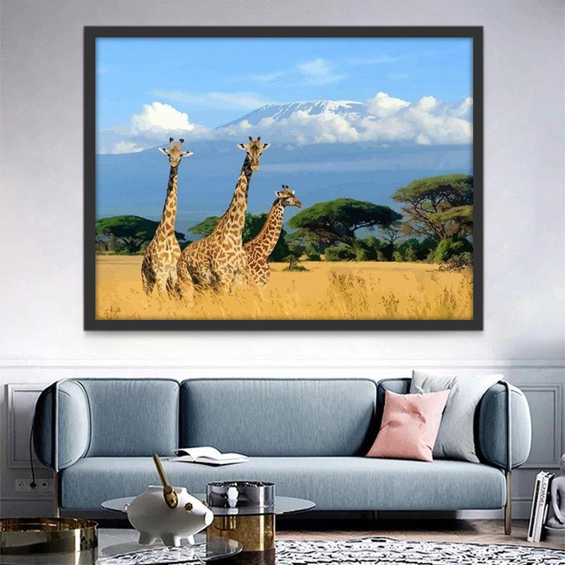 Famille de Girafe et le Paysage Nature Peinture par Numéros