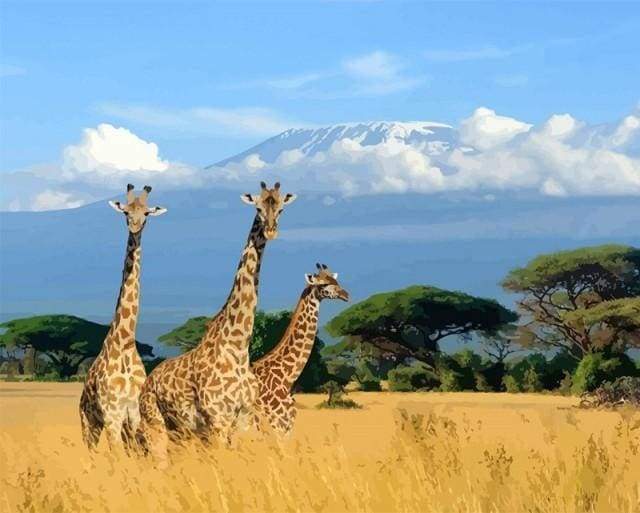 Famille de Girafe et le Paysage Nature Peinture par Numéros