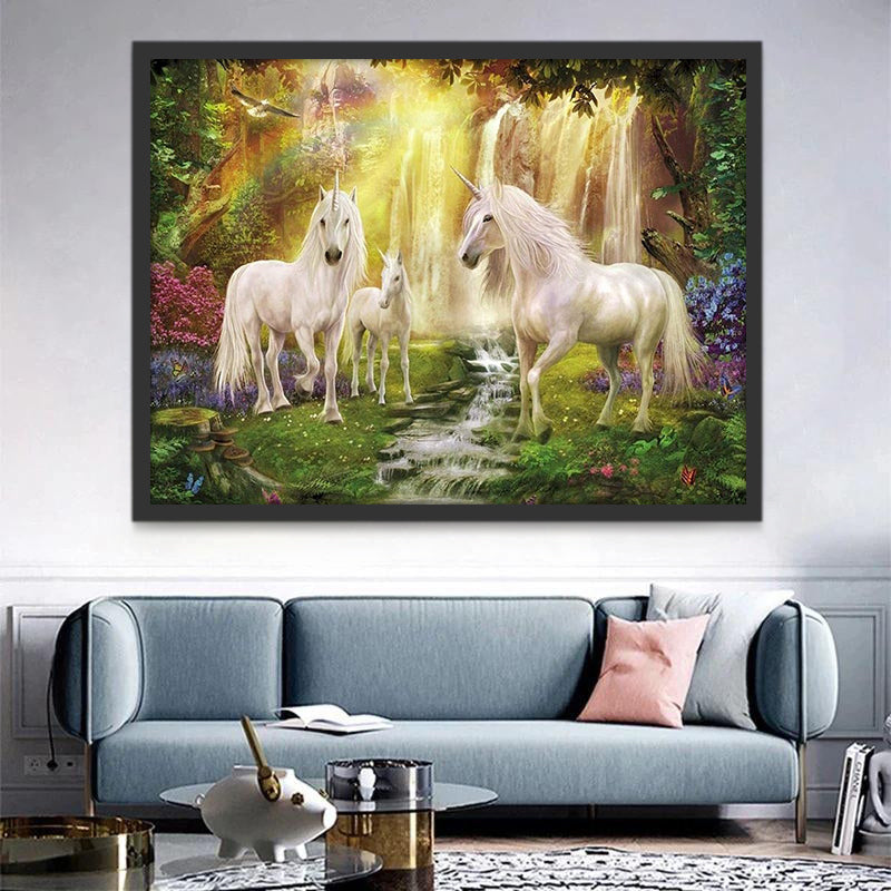 Famille de Licorne et Chute Peinture par Numéros
