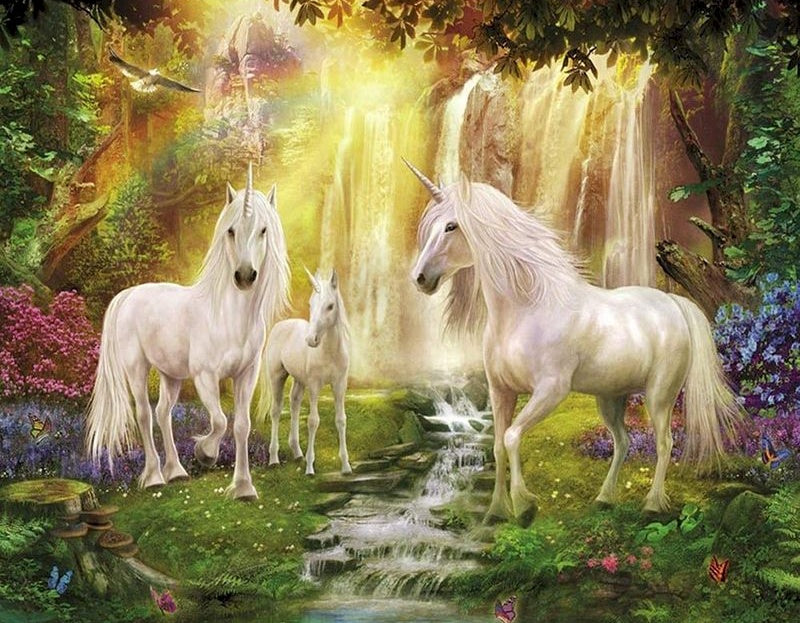 Famille de Licorne et Chute Peinture par Numéros