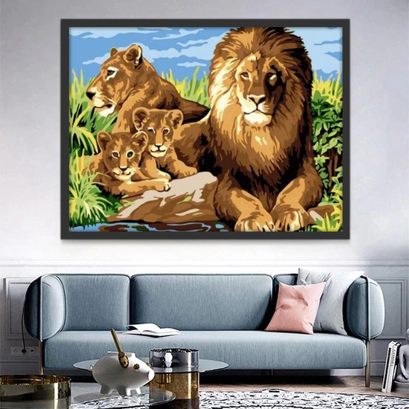 Famille de Lion dans la Savane Peinture par Numéros