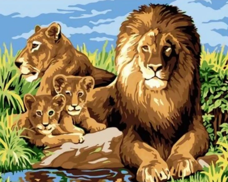 Famille de Lion dans la Savane Peinture par Numéros