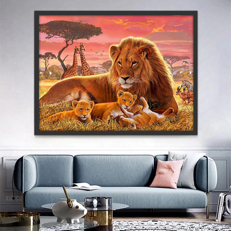 Famille de Lions et Girafes Peinture par Numéros