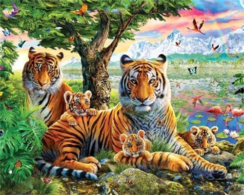 Famille de Tigre Peinture par Numéros