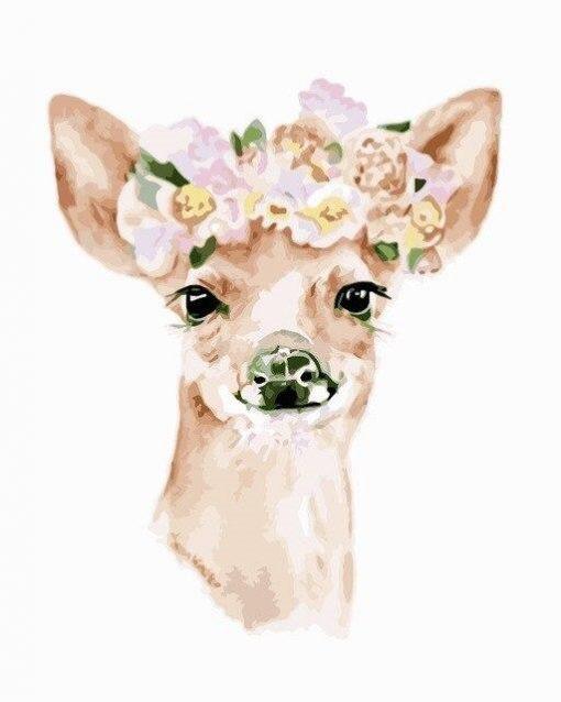 Faon avec une Couronne de Fleurs Roses Peinture par Numéros
