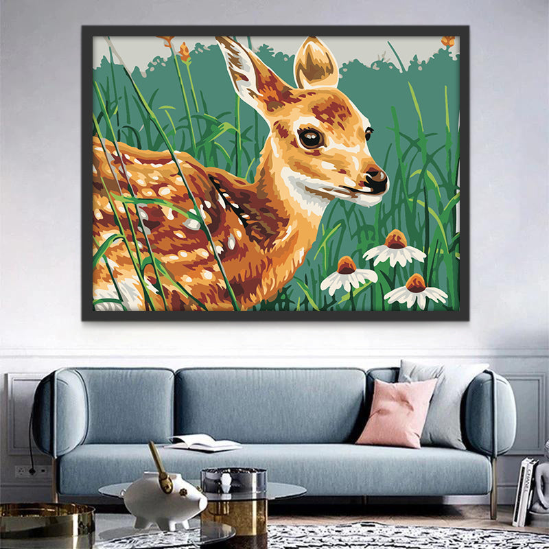 Faon Sika et Marguerites Peinture par Numéros