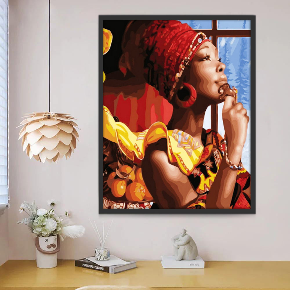 Femme Afro-Américaine avec Robe Peinture par Numéros