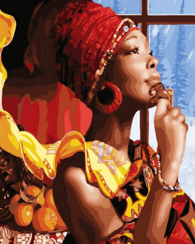 Femme Afro-Américaine avec Robe Peinture par Numéros