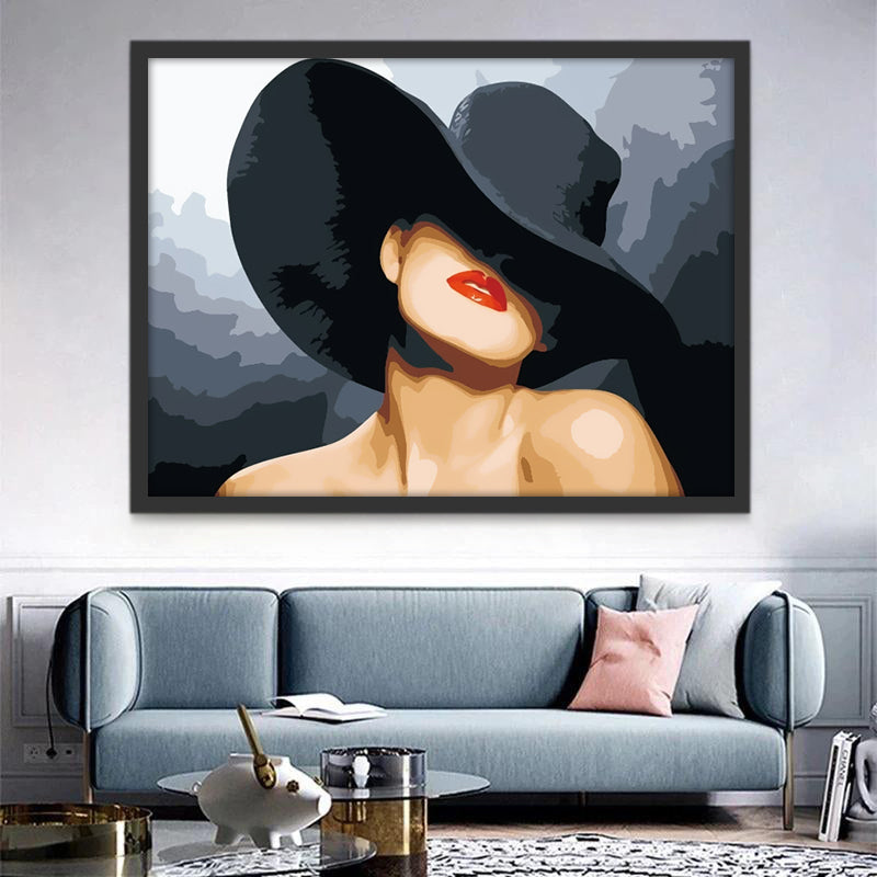 Femme au Chapeau Noir Peinture par Numéros