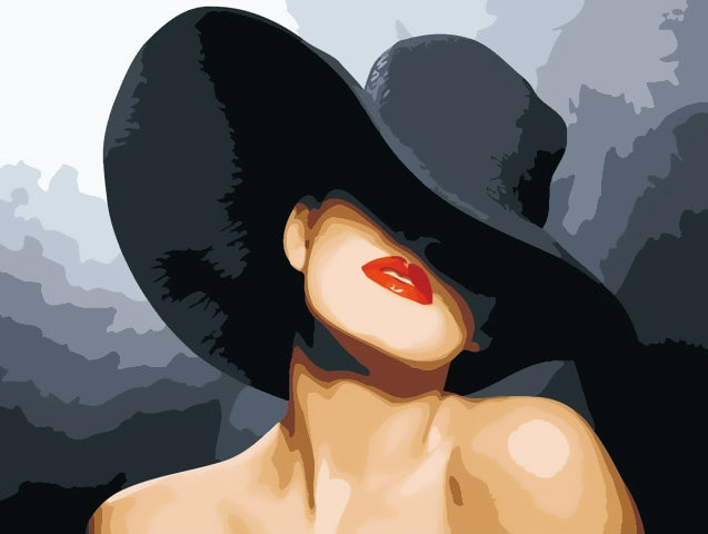 Femme au Chapeau Noir Peinture par Numéros