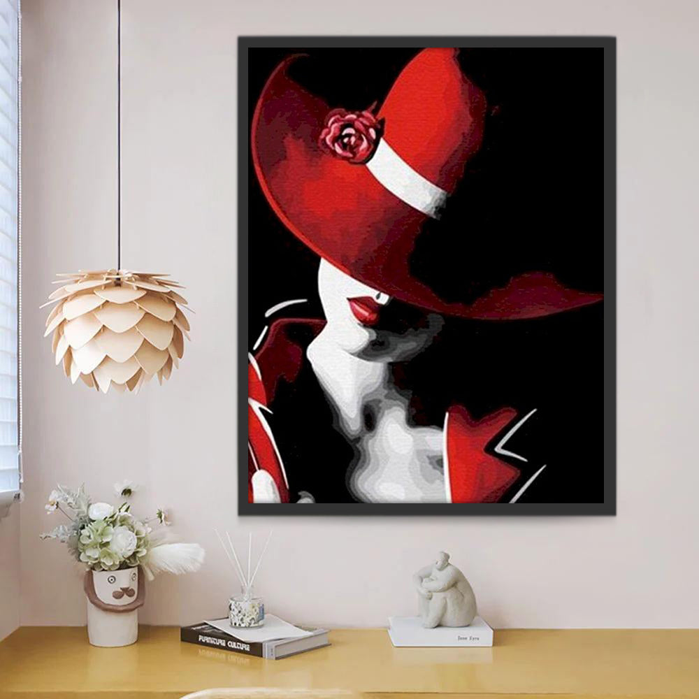 Femme au Chapeau Rouge Peinture par Numéros