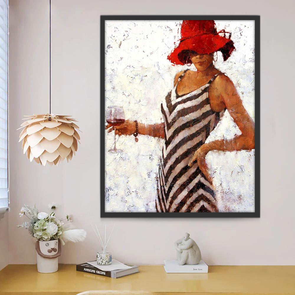 Femme au chapeau rouge Peinture par Numéros