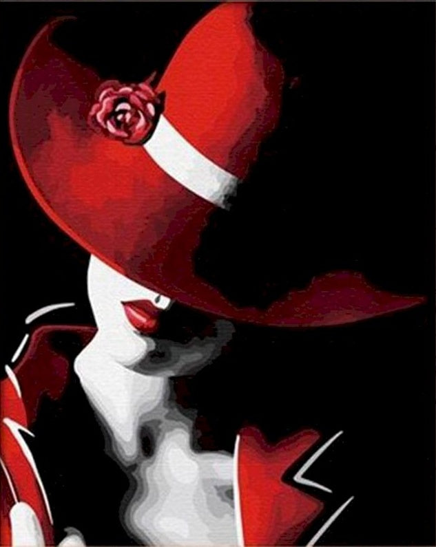 Femme au Chapeau Rouge Peinture par Numéros