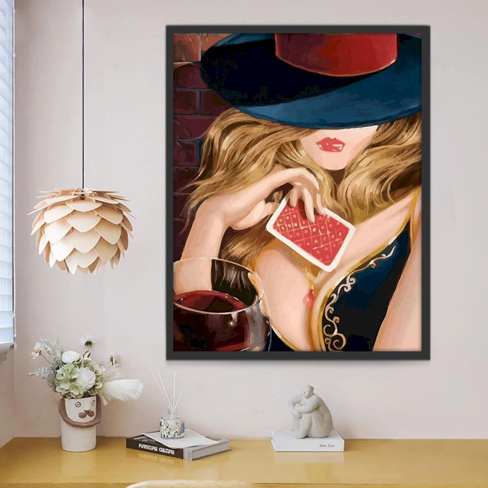 Femme avec des cartes Peinture par Numéros