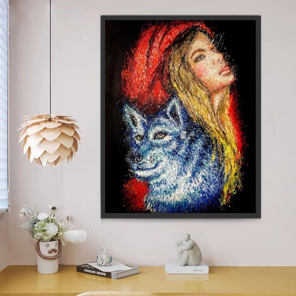 Femme Blonde et Loup Peinture par Numéros