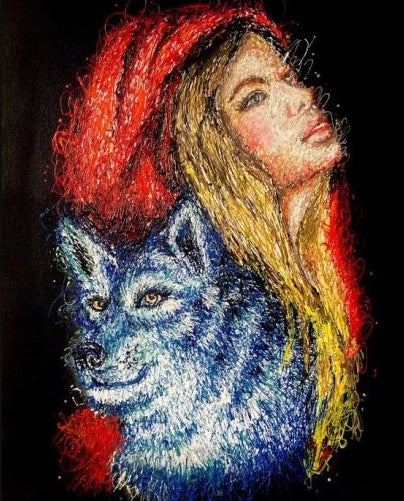 Femme Blonde et Loup Peinture par Numéros