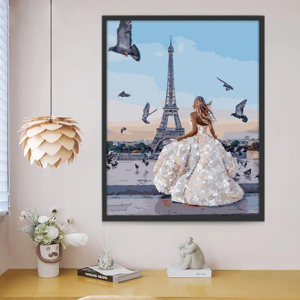 Femme Colombe et Eiffel Peinture par Numéros
